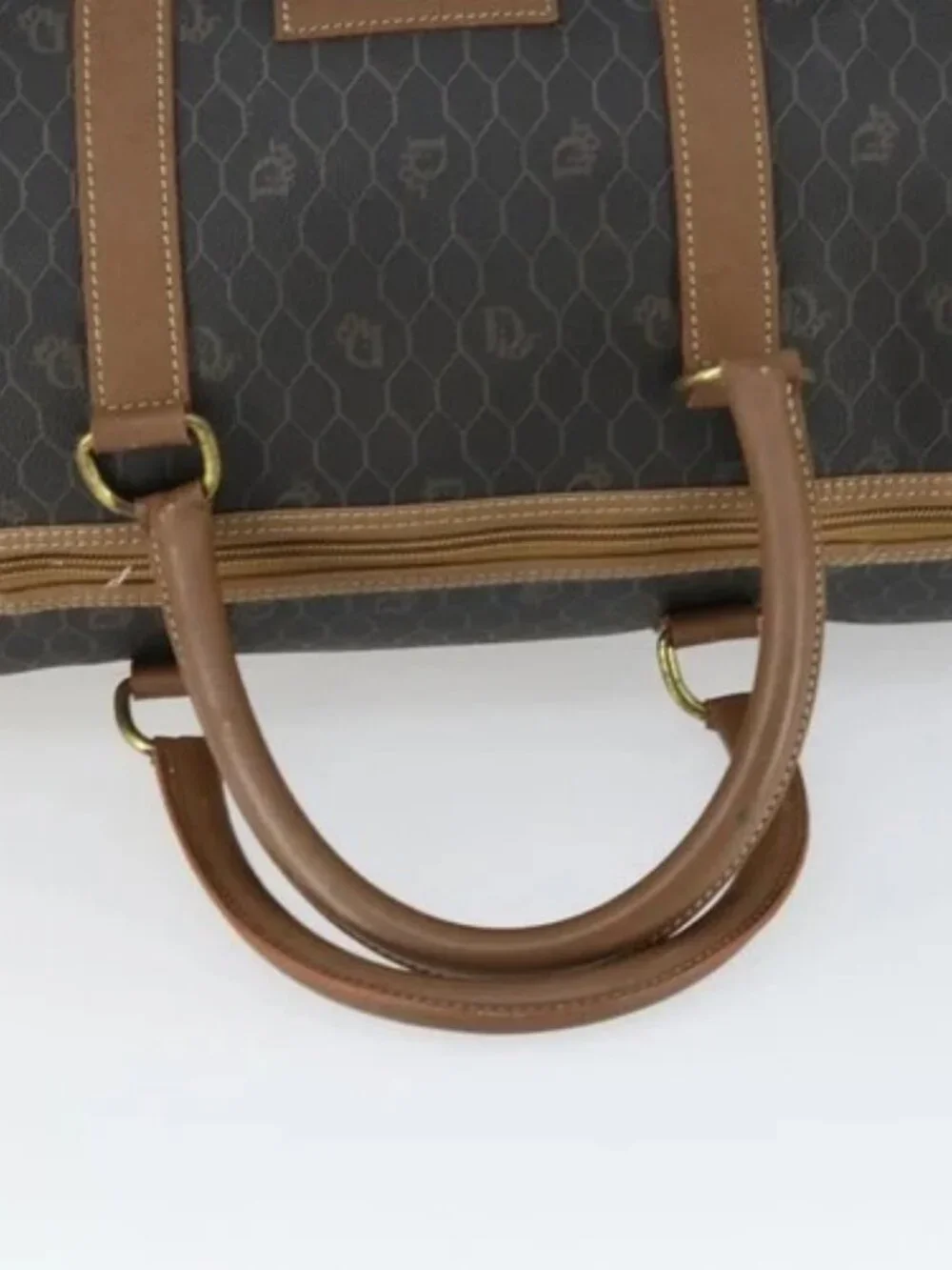 Christian Dior Honeycomb Canvas Boston Bag PVC Black Gold Auth ep12688 - Picture 6 of 16